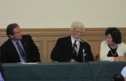 City Administrator Dan Lindheim, Mayor Ron Dellums, and City Council President Jane Brunner confer before Tuesday's press conference to unveil the mayor's latest budget proposal.