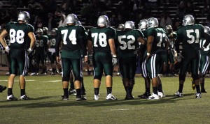 TheOLinePic Laney running back C.J. Anderson credits his offensive line for helping him lead all California junior college running backs in rushing. Linemen Donovan Frazer #74, Johnathan Gerber #78, Joshua Wilson #52, Virgil Hart #73, Jeremy Summer #51, and tight end Kevin Galindo #88—also a valued blocker—huddle between plays against City College of San Francisco Friday night.