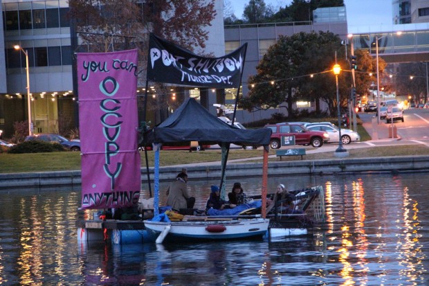 24 hours before Occupy Oakland protesters would march to shut down the port, a small group of activists launch a small self-crafted vessel onto Lake Merritt. 