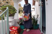 The produce Jessie Mae Brown, 85, leaves on the porch of her East Oakland home helps to feed most of her block.