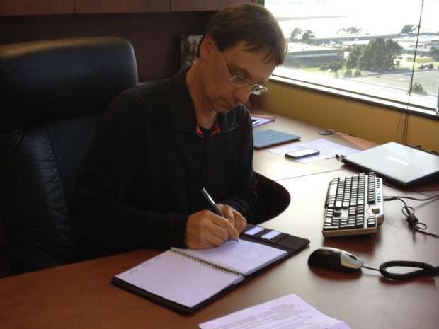 Gilles Bouchard, chief executive officer uses Livescribe's new Sky Wi-Fi Pen and Portfolio.