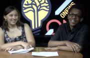 Student anchors Kaila Blake and Malachi Segers do a live-to-tape broadcast of O News, a news program created and produced by Oakland high schoolers.