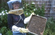 Jean Chen gave up her job as a tattoo artist for ten years last month to make soap full time. She cares for five beehives with her husband and uses the honey and wax produced to make her products. Photo courtesy Jean Chen.
