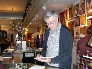 Carlo Busby in his Telegraph Ave. shop Sagrada