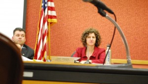 Sitting in her usual spot to the right of Dir Christ Dobbins, Dir. Jody London listens to CFO Vernon Hal (not in picture) at Wednesday night's meeting.