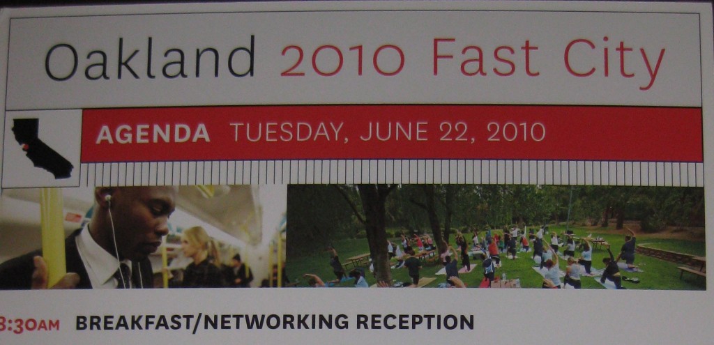 Agenda poster for Fast Cities breakfast