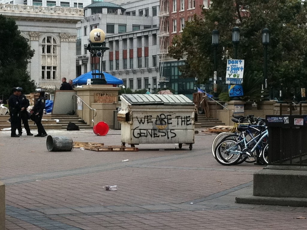 Frank Ogawa Plaza is empty after OPD evicted campers early Tuesday morning.