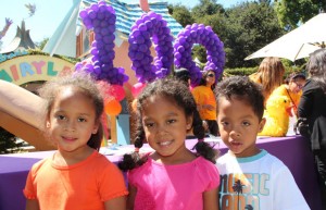 Triplets Stacie (left), Allison and Julian Dassie, from Oakland, arrive at Fairyland for Children’s Hospital Birthday celebration.