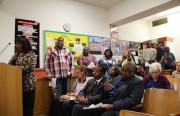 Community members and parents wait in line to comment on the agreement and compliance review on the discipline of African American students at OUSD schools.