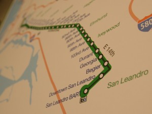 The BRT is planned to run from Oakland to San Leandro.