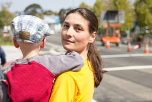 Clarence Berger-Greer carries her son Theodore "Teddy"