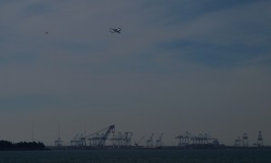 Endeavour flies over the port of Oakland. Photo courtesy of Tawanda Kanhema.