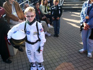 Cameron Weignant stands ready for duty in his space suit.
