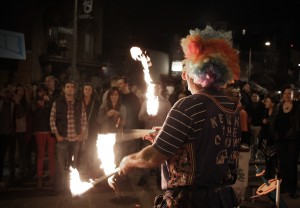 Kenny the Clown took turns making balloon animals and juggling flaming batons at the November 2 First Friday event.