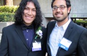 Eliezer Guerrero and his mentor, Israel Figueroa, celebrate Guerrero's scholarship