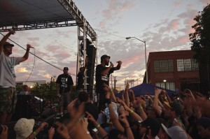 As the sun goes down on Hiero Day, Opio (left) and Tajai of Souls of Mischief close out their set. Photo by James Reddick.