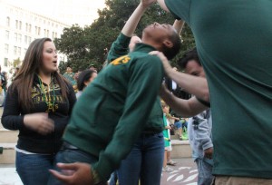 A's fan doing the "Bernie" dance.