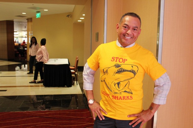 Man wearing yellow shirt.