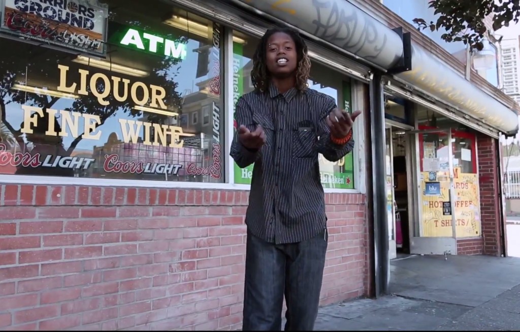 Alexis Johnson, aka L.D.D.B., raps about food justice. Photo courtesy of Muse Video.