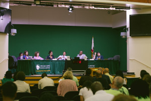 The OUSD school board responds to audience concerns.