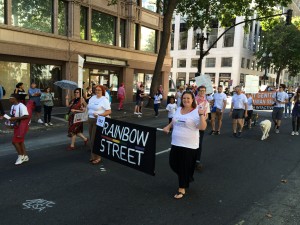 The Rainbow Street group can be seen here marching in the Oakland Pride parade.