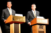 California Secretary of State candidates Alex Padilla, left, and Pete Peterson, right, in debate ahead of the November election. Photo by Nigel Manuel.