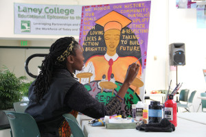 Artist Amber Newsome renders words and images that she overheard in the "global cafe" discussion at the GradNation Summit.