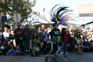 Dancers from the San Jose-based Movimiento Cultural Anahuac perform at the Dia de los Muertos, the Day of the Dead, festival at the Fruitvale Village.