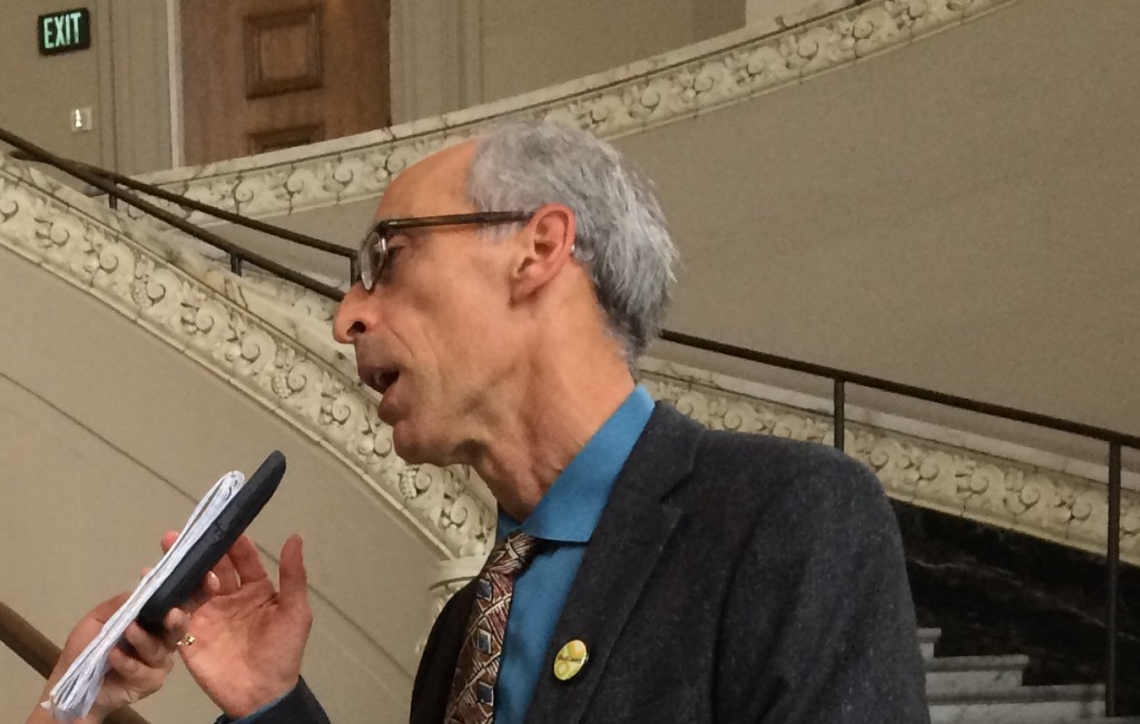 Oakland City Councilmember Dan Kalb, the main force behind Measure CC, speaks to a reporter.