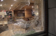 At the McDonald's on Telegraph Avenue, protesters broke a glass window. Photo by Brett Murphy.