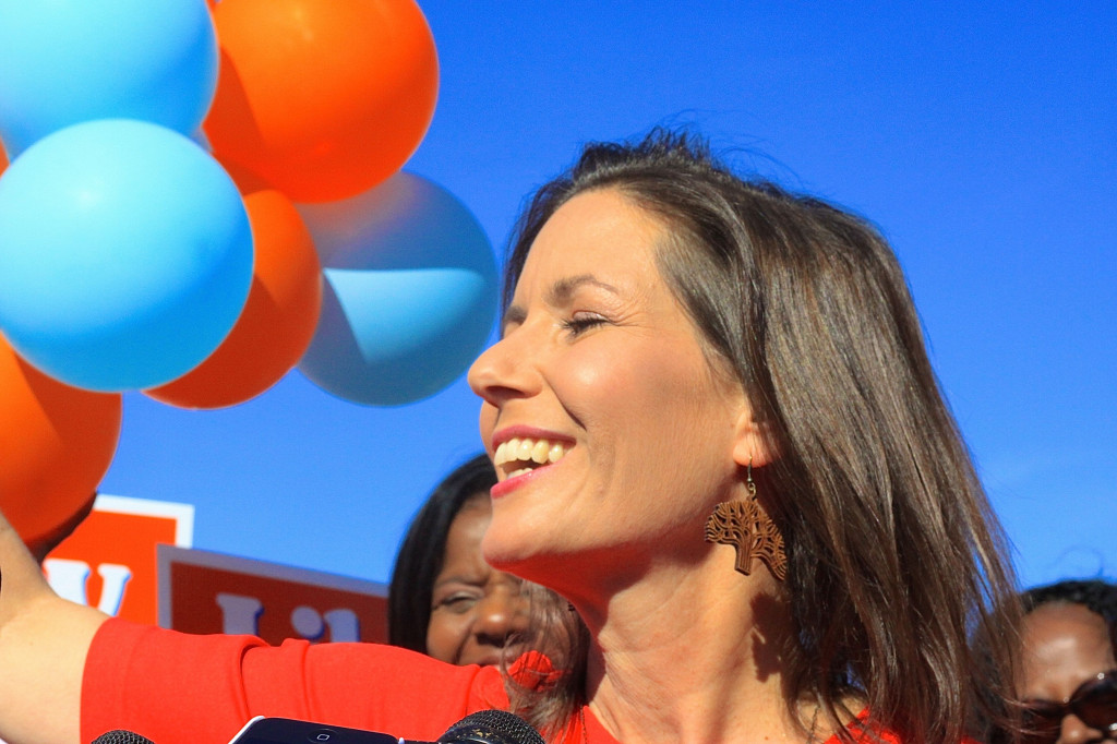 Libby Schaaf, declaring victory and thanking supporters at a news conference Wednesday. Photo by Jacqui Ipp.
