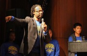 Qeyno co-founder Kalimah Priforce describes the purpose of the "rite of passage" ceremony at the end of the My Brother's Keeper Hackathon. Photo by Nicole A. West