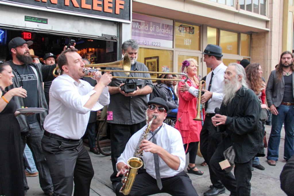 Blue Bone Express ends the memorial for Peter Van Kleef with a rendition of "New Orleans Second Line."