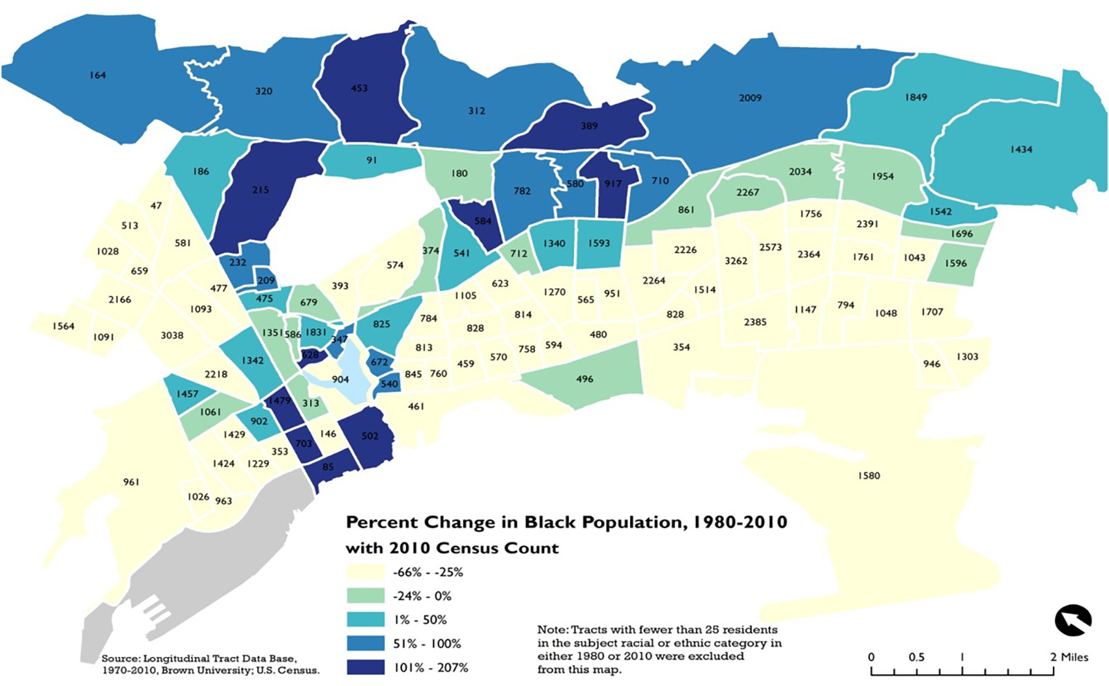 Black Population Change in Oakland. Oakland North