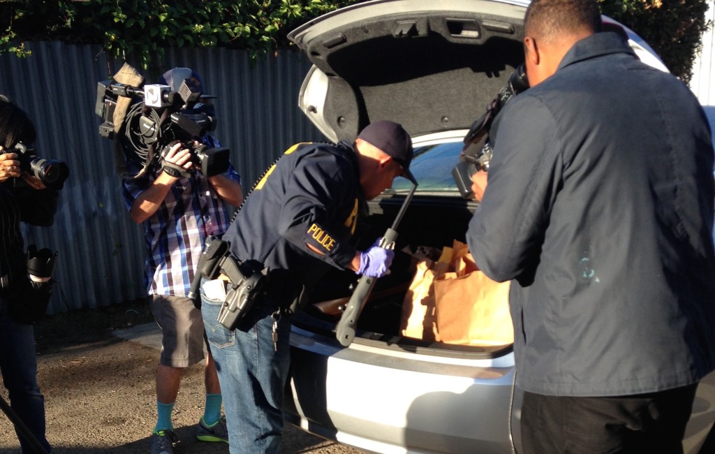 OPD officers served a search warrant for a residence on the block of Filbert Street in Oakland. (Photo courtesy of Oakland Police Department)