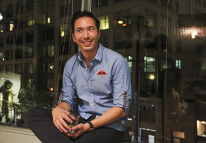 Ben Larson enjoying the new office space at Jack London Sq., Oakland. Photo by: Kyle Merrit Ludowitz