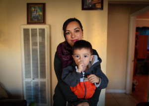 Macias and her son at their Oakland home.