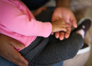 Macias and her young daughter at their home in Oakland.