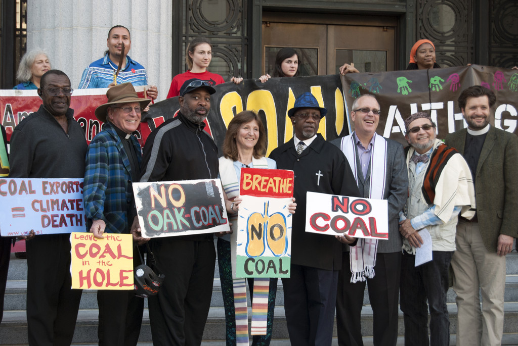Oakland religious leaders from different denominations protested against the transportation of coal through Oakland before the city council meeting on Tuesday.