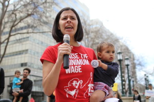 Erin Brightwell of Socialist Alternative and #Movement4Bernie said having a family-friendly protest was important to her.
