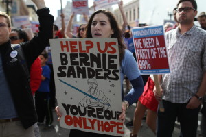 Alex Masi of Sacramento and her Star Wars-themed Bernie Sanders poster.