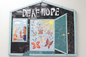 A mosaic hanging at the Alameda County Family Justice Center.