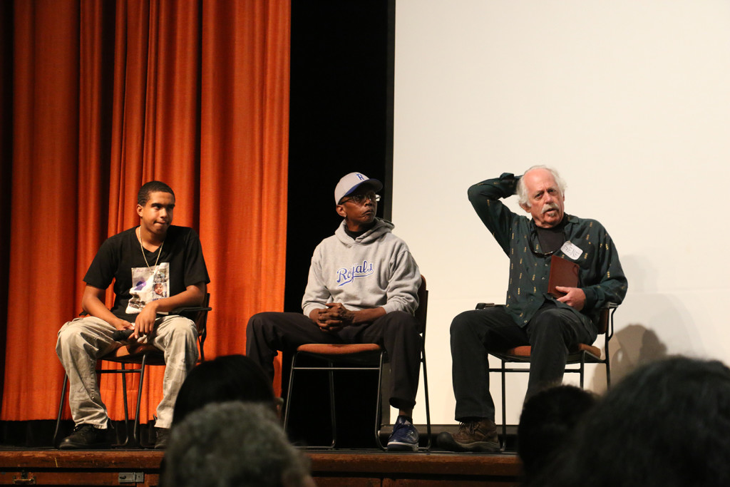 From left to right, former Royals player Rontral Arcement, Royals coach Roscoe Bryant and film director Eugene Corr.