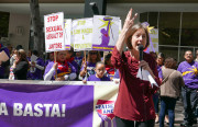 Nancy Skinner speaks at a rally in Oakland on Cesar Chavez Day. Photo by Serla Rusli