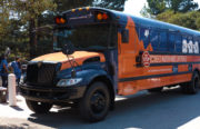 The Lockheed Martin Mars Experience bus sits stationed at the Chabot Space and Science Center, providing a virtual experience of traveling through the red planet on Friday, September 9, 2016.