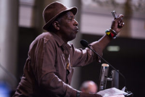 Gene Hazard speaking before the Oakland City Hall Council meeting about the lack of knowledge of councilmembers. Photo by Khaled Sayed
