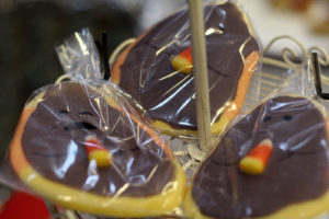 Florence said her “sad candy corn” cookies are sugar cookies with gray icing and a piece of candy corn in the middle. While Florence decorated the cookies with sad faces, she gave the candy corns happy faces. "It's kind of like 'This is what I should be, but I'm like this instead,’" she said.