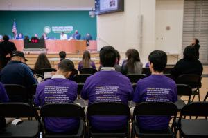 Students from Lionel Wilson College Preparatory attend the school's charter renewal at this week's school board meeting. Photo by Rosa Furneaux.