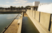 At EBMUD's Sobrante Treatment Plant, water is first aerated in fountains then chemically treated in adjacent tanks.