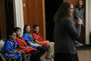 Four students and members of the Asian-Pacific Children's Convention, Rosario Canas, Kosuke Tejima, Sylvie Ansley, and Zachary Justice, fielded questions about their experiences of spending two weeks in Japan as part of a student exchange program.
